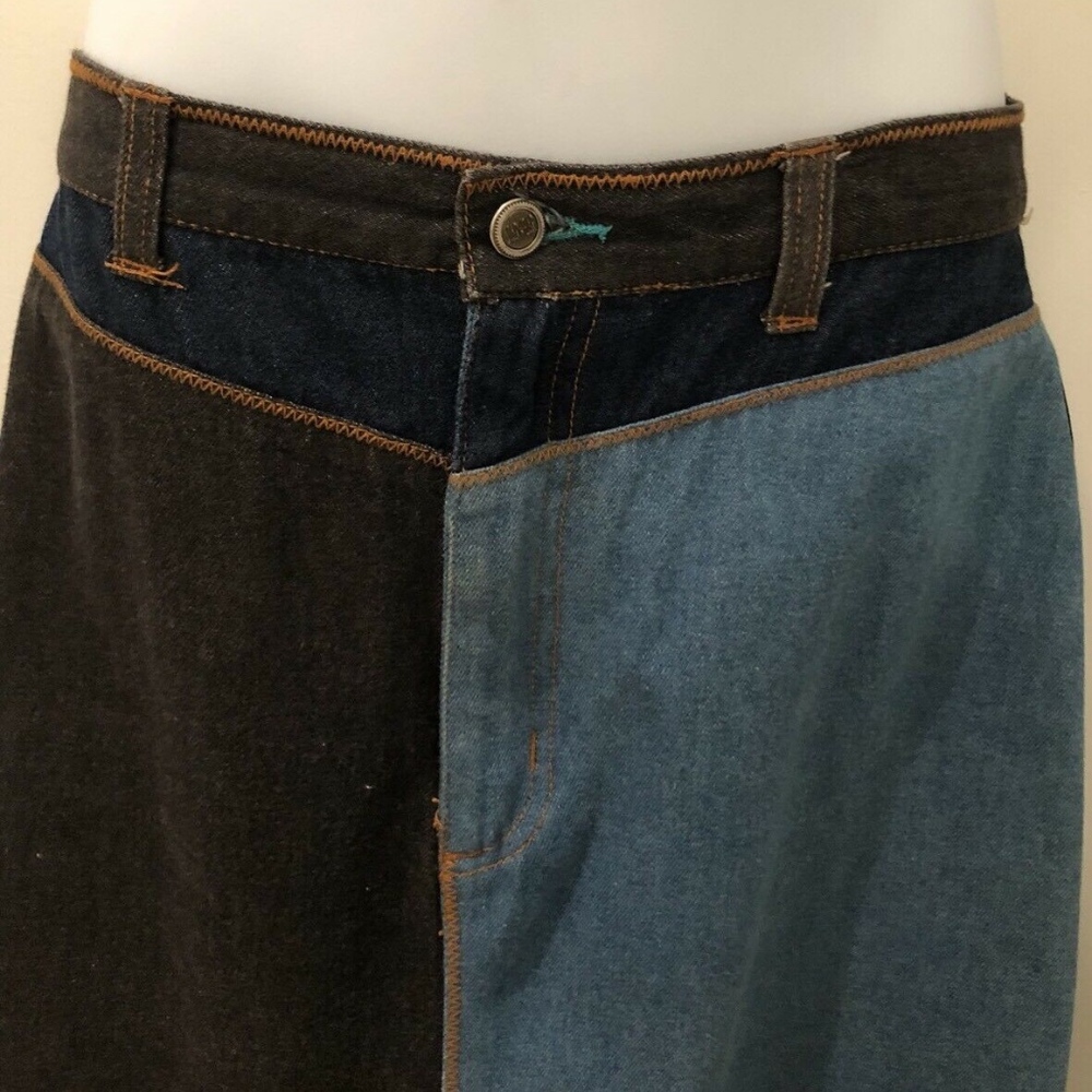 Long Patchwork Denim Skirt Modest Reverse Stitch - image 6